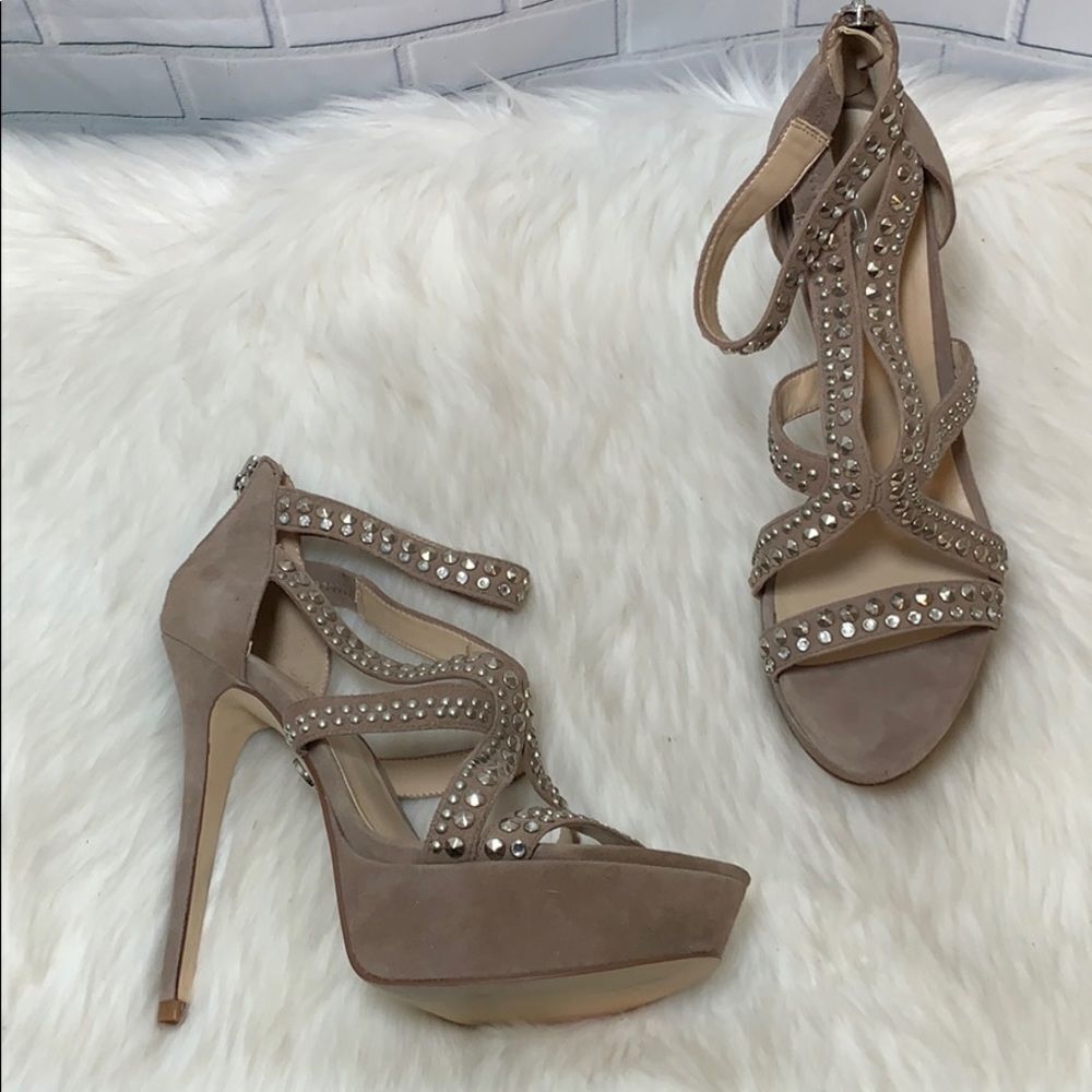 Bebe Tan Suedeโ Studded PlatformโStilettos Size 9